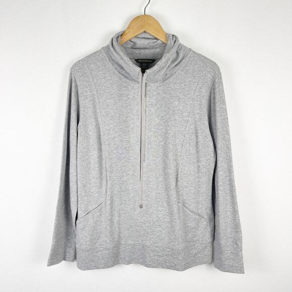 Tommy Bahama Tops - Tommy Bahama Light Grey Cotton Modal Cowl Neck Half Zip Pullover Women's Medium